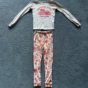 PJ Place Girl's White & Orange Long Sleeve Shirt & Pants Fall Pajama Set Size 6
